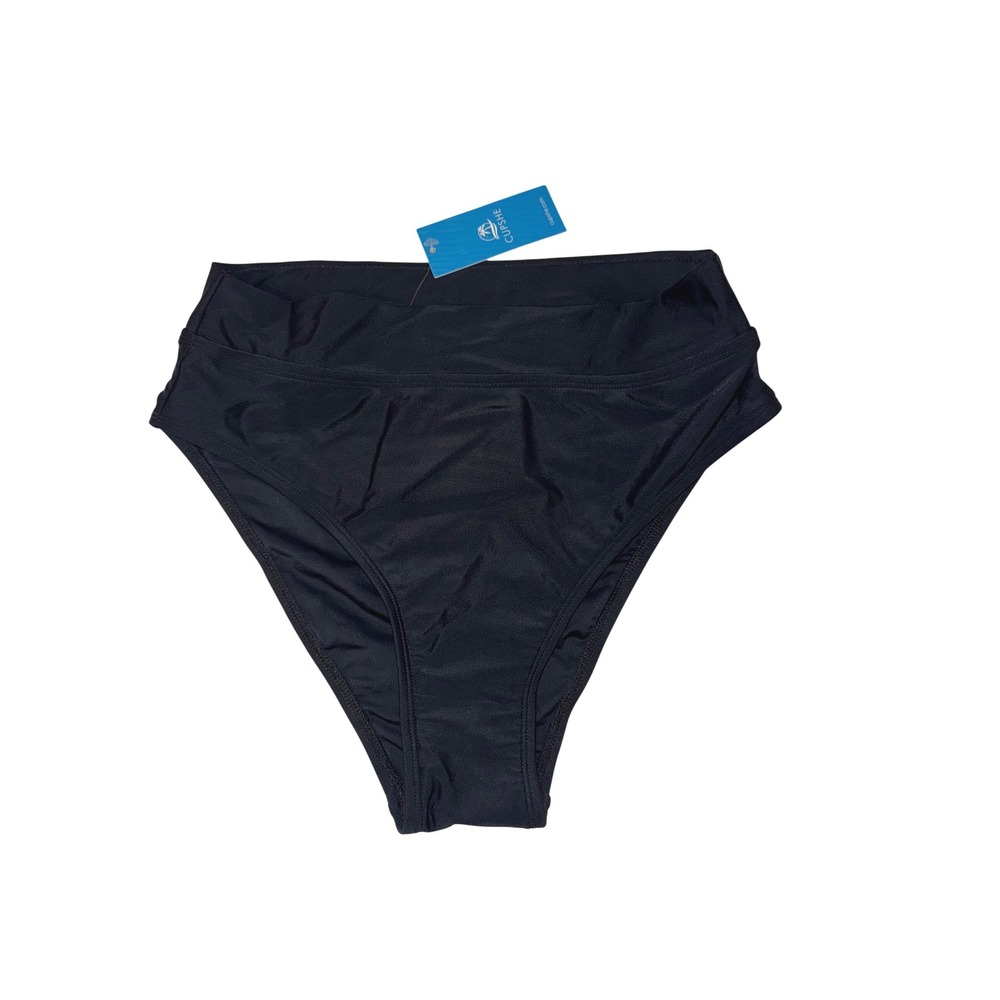 Cupshe Womens High Waisted Bikini Bottoms Black Solid Size Small New With Tags